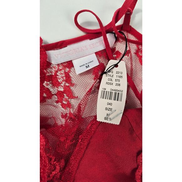 NWT Victoria's Secret sexy lingerie teddy tank lace red sz M open front NEW - Picture 4 of 6